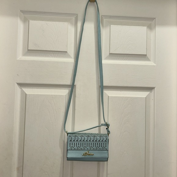 GUESS Mini Crossbody, Mint Green, Faux Leather,Laser Cut,Snap Flap,Phone Case - Picture 2 of 13